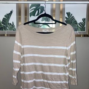 Ann Taylor LOFT Large Tan and White Striped Shirt
